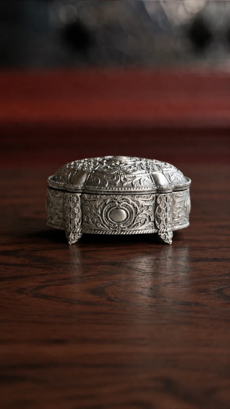 Antique Silver Vintage Metal Box, Oval