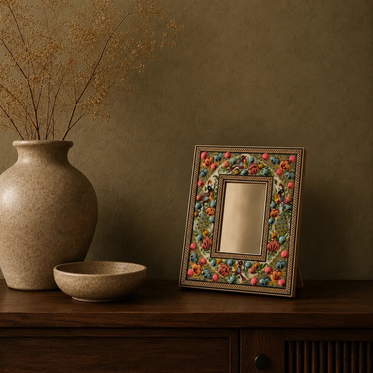 Turquoise Bird Hatem Mirror, Medium No. 1