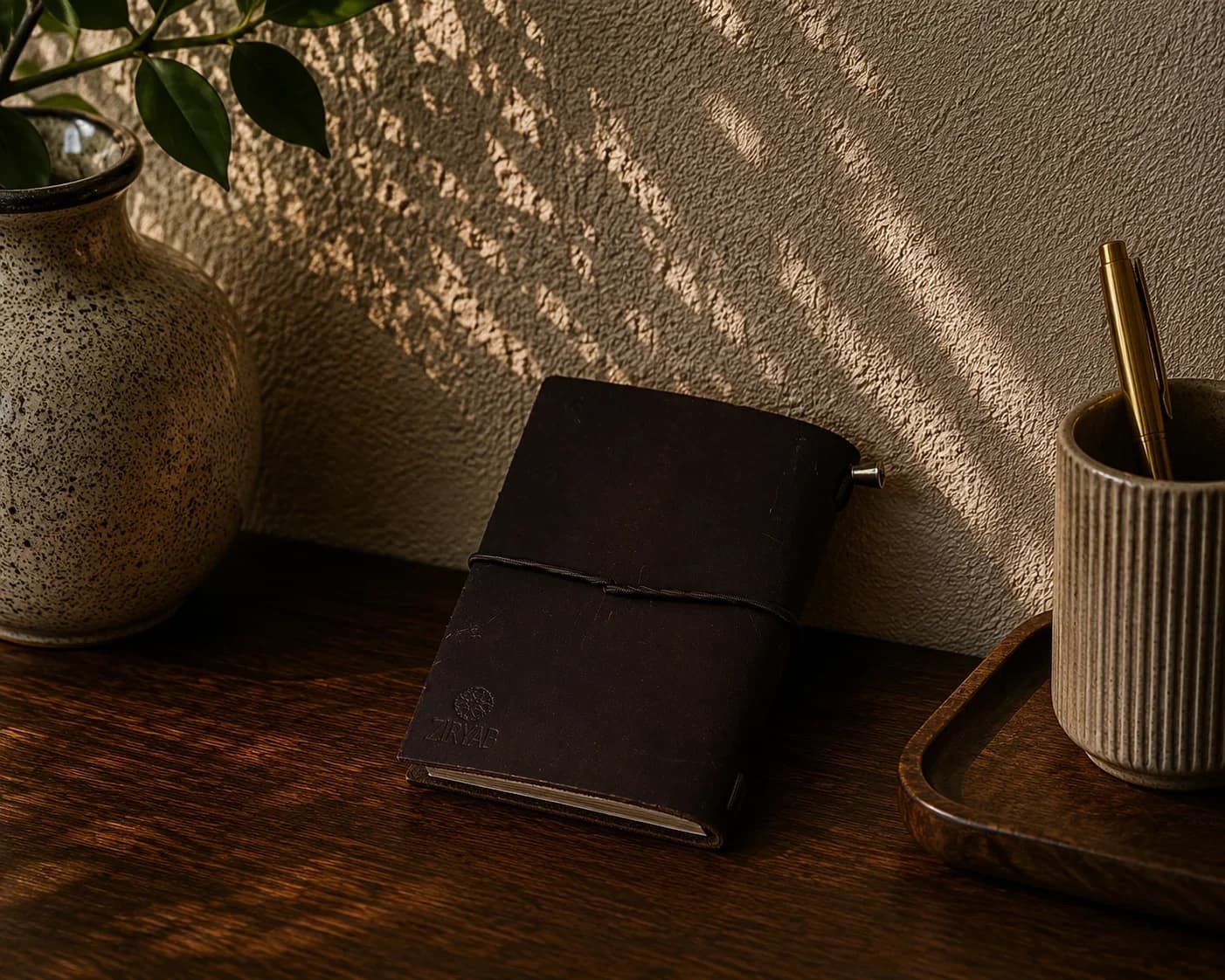 Ziryab Pocket Leather Travel Journal Cover, Brown