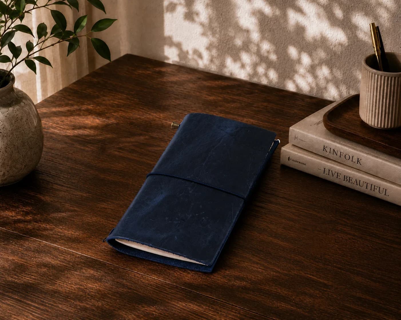 Ziryab Leather Travel Journal Cover, Navy